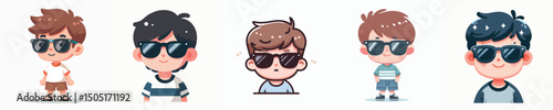vector of a little boy wearing sunglasses
