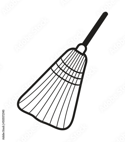 Illustration of a broom with a long handle and wide brush bristles
