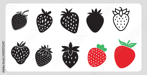 Strawberry Icon Collection Fresh Fruit Symbols & Sweet Design Elements