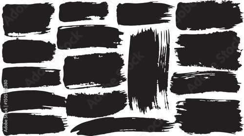 Abstract black ink brush strokes paint texture background design elements