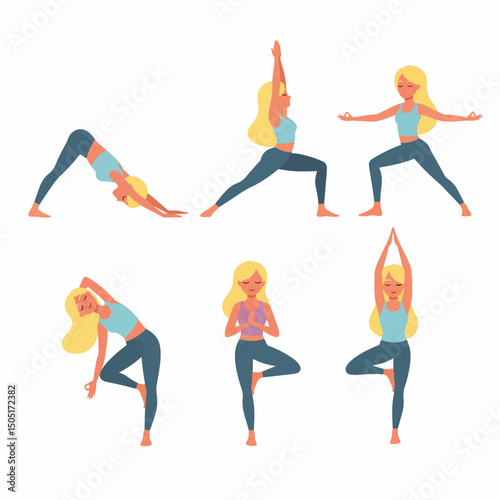Yoga poses exercise fitness blonde woman