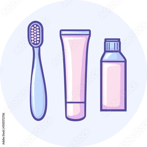 Colorful dental care items arranged neatly, highlighting hygiene