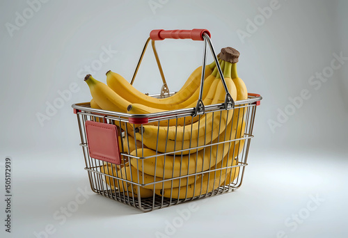 Shopping basket with bananas isolated towards white background.
