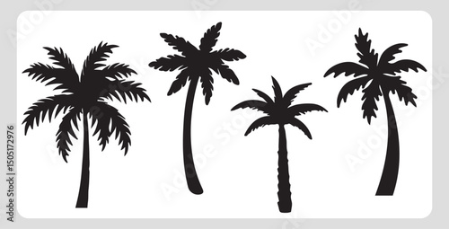 Collection of four black silhouette palm trees tropical summer design