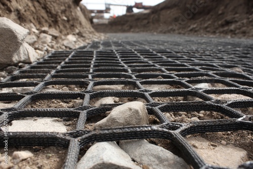 Road Reinforcement Grid with Construction Site.