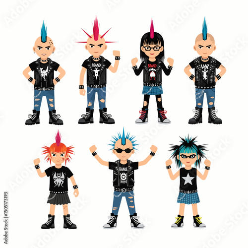 Punk characters subculture youth fashion rebel style