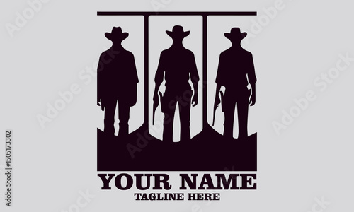 Cowboy figures silhouettes with guns characters vector illustration, cowboy figures logo icon an with white background