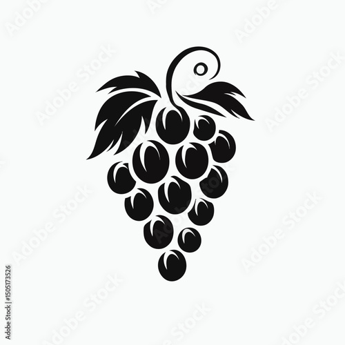 Grapes bunch with leaf in stylized black vector