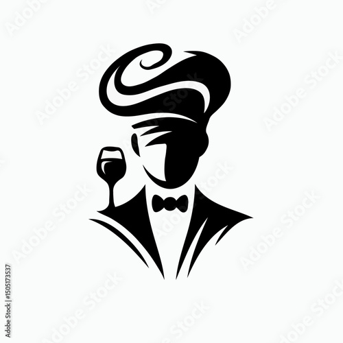 Sommelier icon with wine glass in elegant silhouette