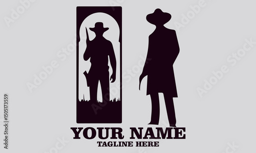 Cowboy figures silhouettes with guns characters vector illustration, cowboy figures logo icon an with white background