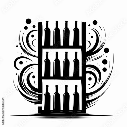 Wine bottle shelf with swirl accents