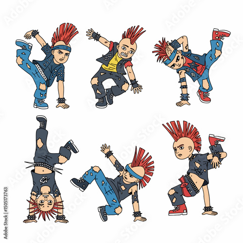 Punk teens dancing isolated on white background