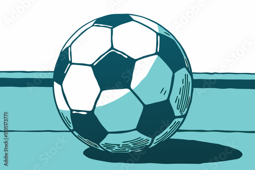 A lone soccer ball on a field, illustration showing simplicity. The image is simple and memorable. generative AI