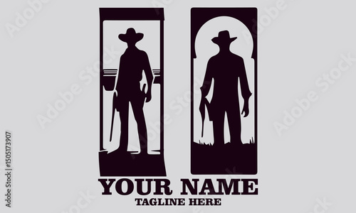 Cowboy figures silhouettes with guns characters vector illustration, cowboy figures logo icon an with white background