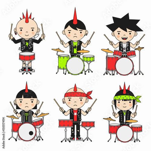 Punk drummers cartoon musical group characters