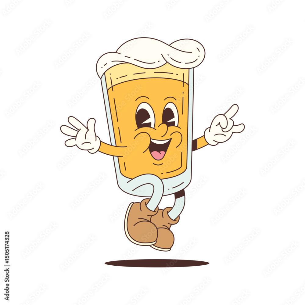 Energetic beer glass mascot with foamy top jumping in the air, perfect for festivals, advertising, events, and food-themed content. Vector mascot illustration. Energetic beer glass mascot with foamy top jumping in the air, perfect for festivals, advertising, events, and food-themed content. Vector mascot illustration.