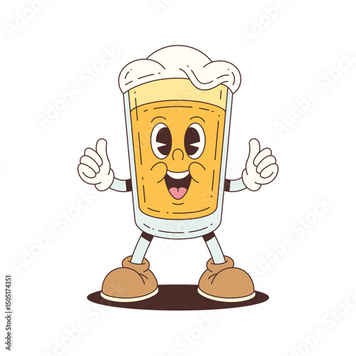 Animated beer mascot with a cheerful expression, frothy head, and thumbs up gesture. Ideal for festivals, food branding, and advertising materials. Vector mascot illustration.
