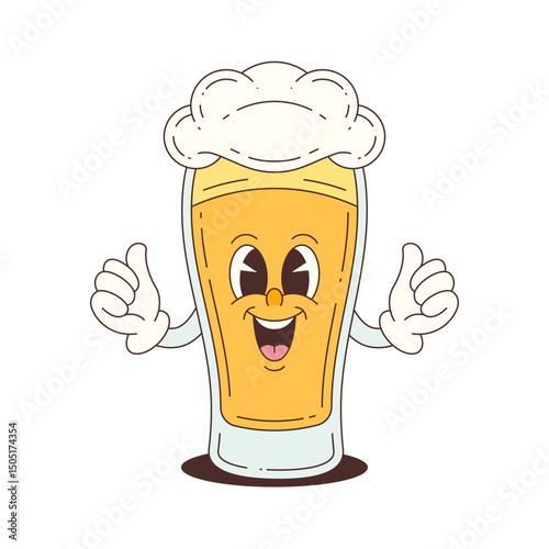 Animated beer mascot with a cheerful expression, frothy head, and thumbs up gesture. Ideal for festivals, food branding, and advertising materials. Vector mascot illustration.