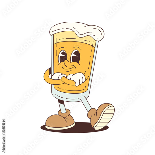 Cheerful beer mascot character in a glass with arms crossed, smiling confidently, ideal for food events, branding, or party promotions. Vector mascot illustration