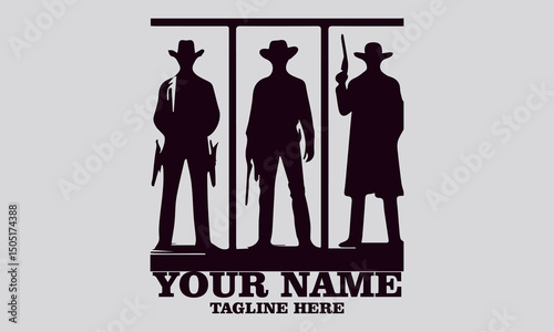 Cowboy figures silhouettes with guns characters vector illustration, cowboy figures logo icon an with white background