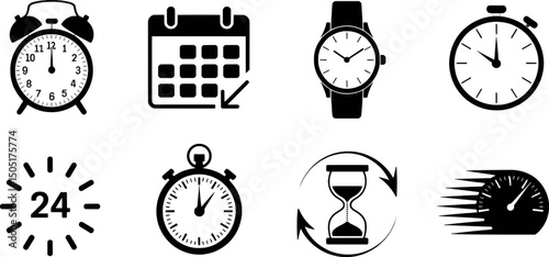 Time management icons clock watch calendar stopwatch