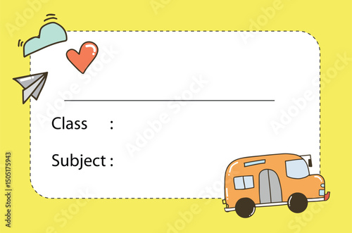 Name label school design.Name tags, name cards for kids, school name tags.Name tag for kids with funny aliens monster character and place for text set vector illustration. Empty note for childish kind