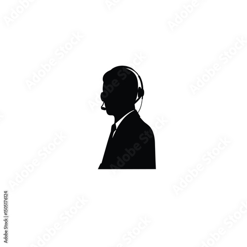 Silhouette of a customer support agent with headset on white background