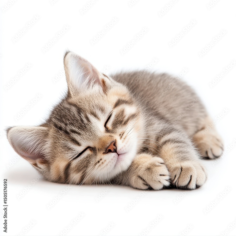 Adorable Kitten Dreaming Peacefully on White Background Innocence and Tranquility Expressed Adorable Kitten Dreaming Peacefully on White Background Innocence and Tranquility Expressed