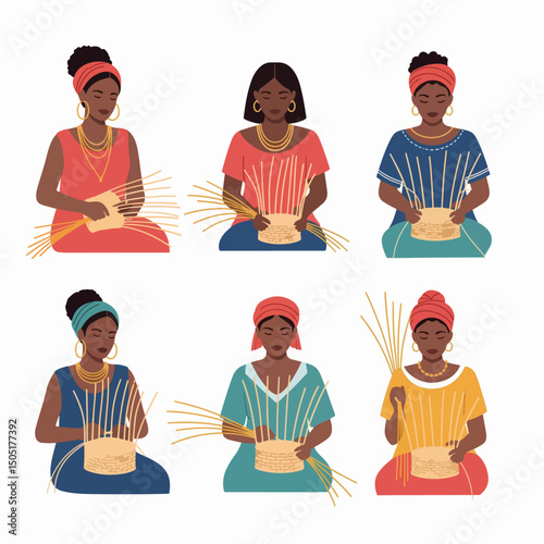 Women weaving baskets craft handmade art