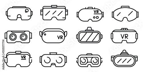Twelve Line Art VR Headset Designs A Collection of Virtual Reality Goggles Illustrations