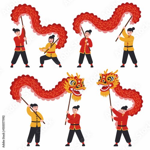 Chinese new year dragon dance performance