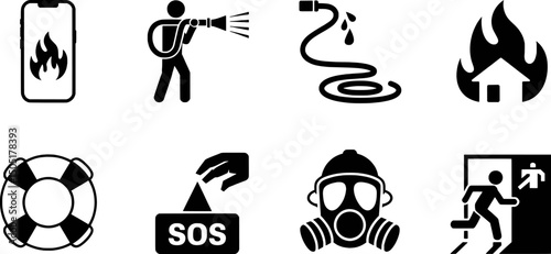 Emergency safety icons fire water rescue sos