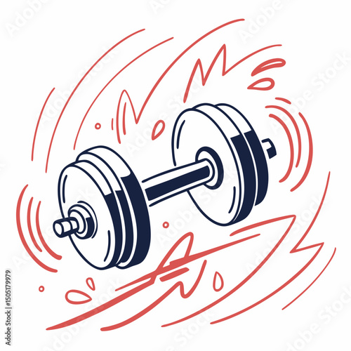 Iconic gym dumbbell surrounded by motion swoosh lines