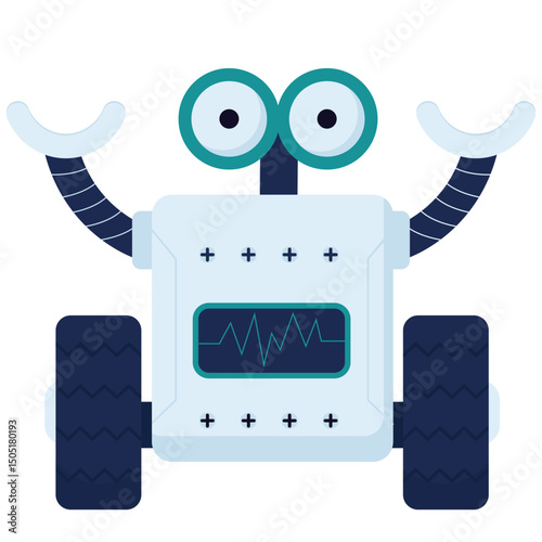Robotic Element. Vector illustration of A playful cartoon robot with wheels and expressive eyes designed for entertainment or education. Isolated on background