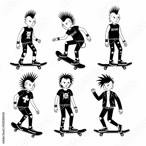 Punk skateboarders, skateboarding youth, street art