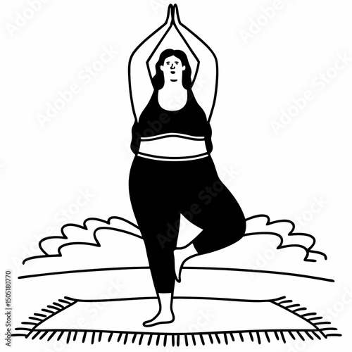 Confident plus size woman in yoga pose – line drawing