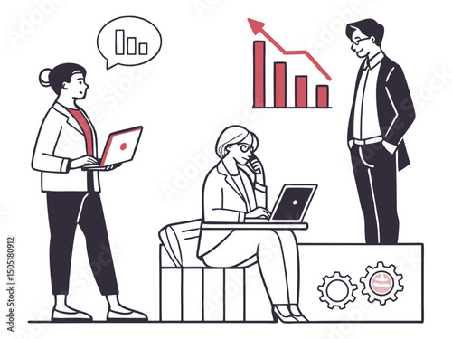Business team analyzing financial data and market trends for strategic decision making and growth