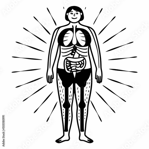 Body benefiting from polyunsaturated fats in line art style