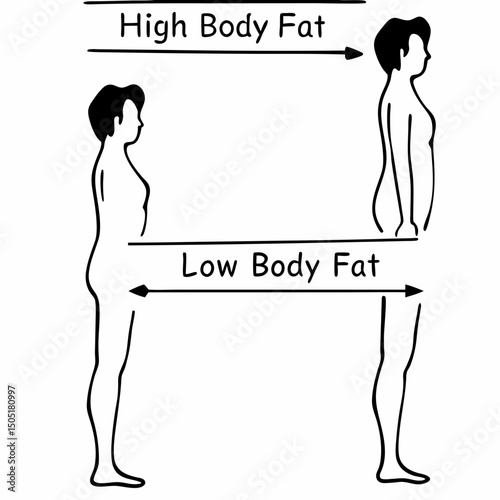 Body silhouette showing body fat percentage transformation stages