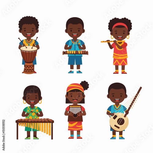 Kids playing traditional African musical instruments