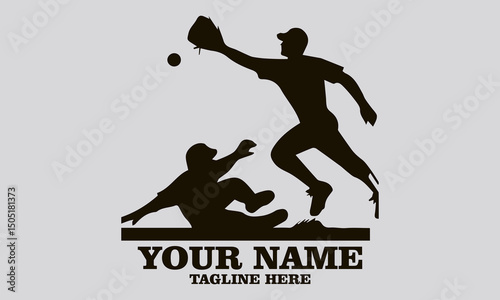 vector of a dynamic baseball play involving two players, baseball play vector illustration and baseball logo icon