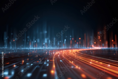 A high-tech digital landscape with interconnected pathways, representing a futuristic tech vision.