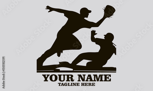 vector of a dynamic baseball play involving two players, baseball play vector illustration and baseball logo icon