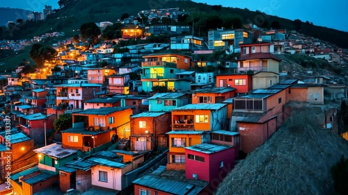 Colorful Hillside Favela Illuminated at Night Urban Landscape