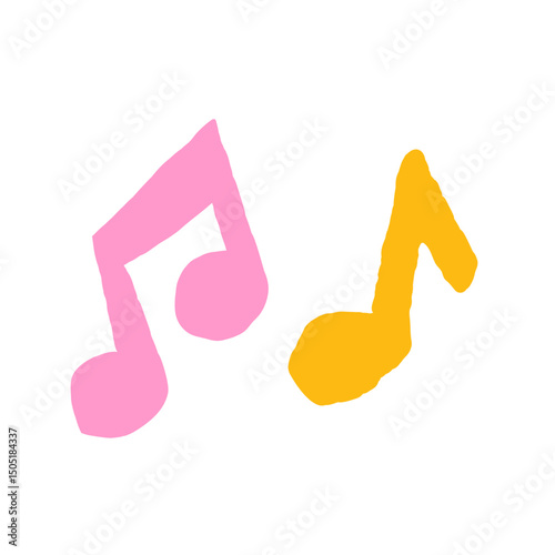 Two vector music notes in pink and yellow symbol