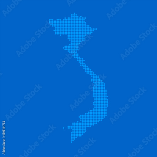 Blue halftone dot outline map background of Vietnam