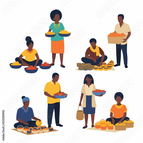 African market vendors selling food products