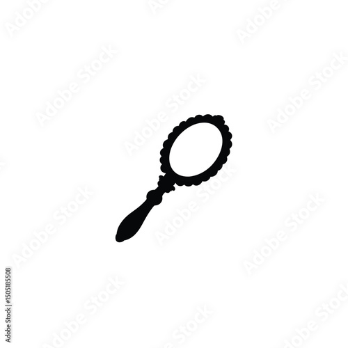 Silhouette of a hand mirror, round handle icon on white background