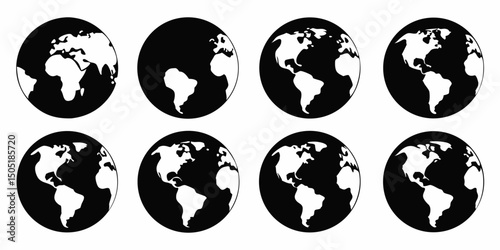 Earth globe icon set hemispheres and continents