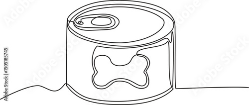 Single one line drawing pet canned food. Urban pets concept. Editable Stroke. Vector Illustration